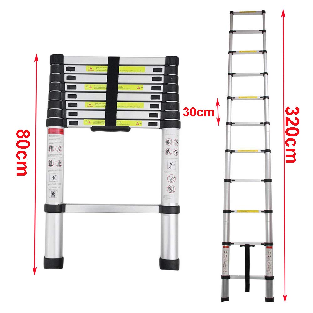 3,8 m drabina teleskopowa, składana, 11-stopniowa, aluminiowa drabina, antypoślizgowa drabina stojąca, uniwersalna drabina, obciążenie do 150 kg