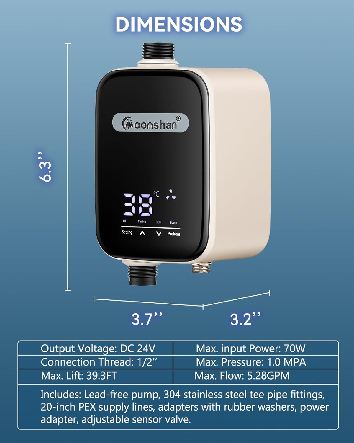 Smart Instant Hot Water Recirculating Pump Kit with Built-in Thermostat Digital Timer Under Sink Water Circulator Pump System for Tank Water Heaters