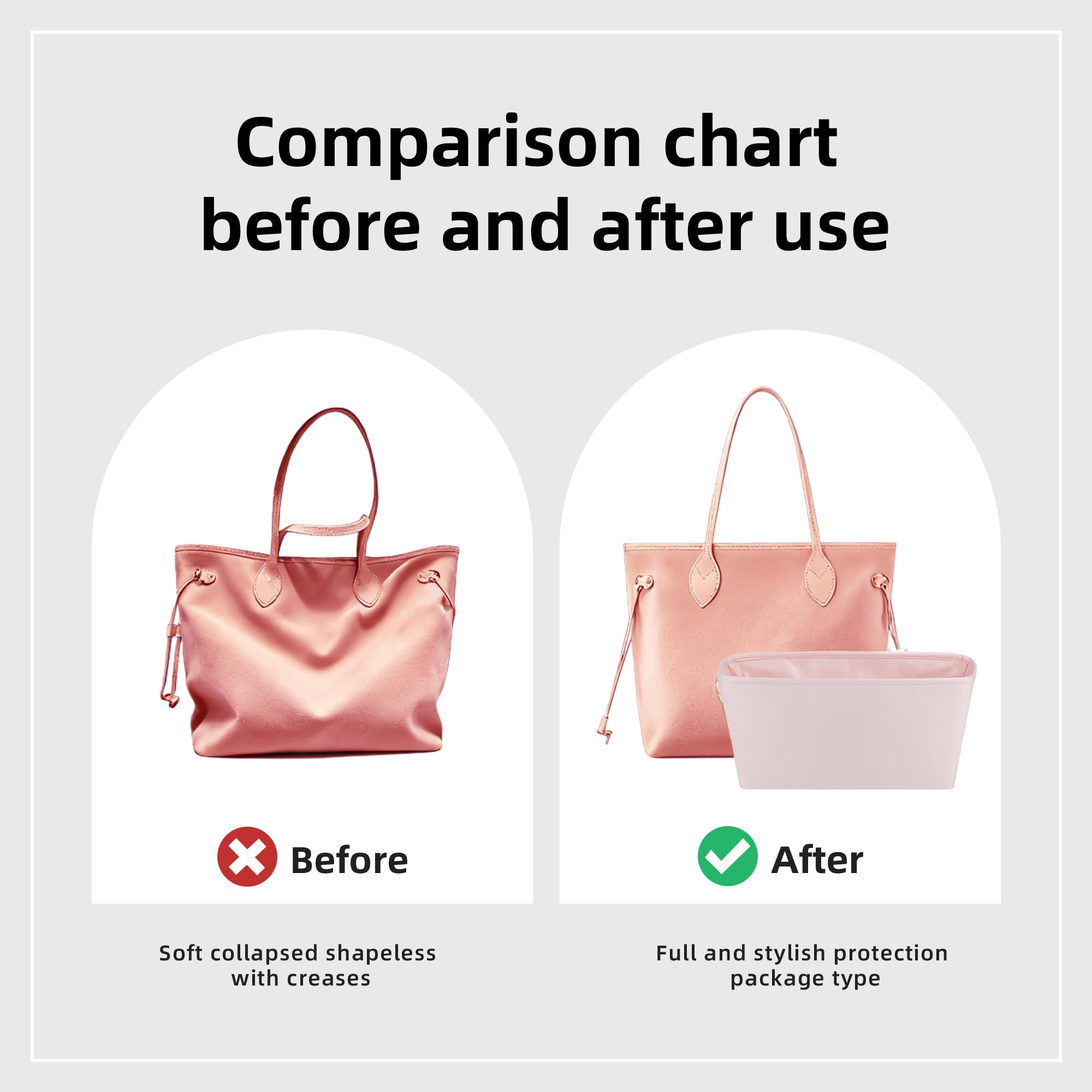 DGAZ Organisateur de Sac en Soie pour LV Neverfull (GM, Rose) | Soie Premium, Ultra Léger, Maintien de Forme Parfait, Protection Anti-rayure pour Sac de Luxe