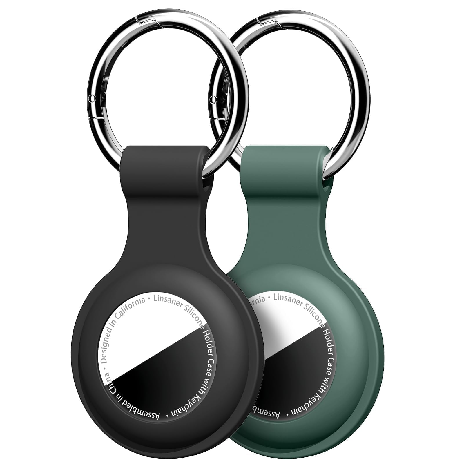Photo 1 of Linsaner [2 Pack] Holder for AirTag 2nd Gen (2026) & 1st Gen, Silicone Case Keychain Key Ring, Protective Cover for Air Tags, GPS Finder Accessories for Bags, Pets, Kids, Luggages, Black/Dark Green