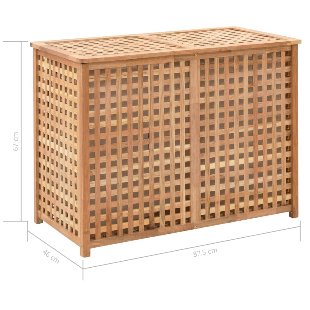 Generico Wäschekorb aus massivem Walnussholz 87,5 x 46 x 67 cm, Wäscheschrank mit 2 separaten Fächern und abnehmbaren Stoffbeuteln für Bad und Schlafzimmer