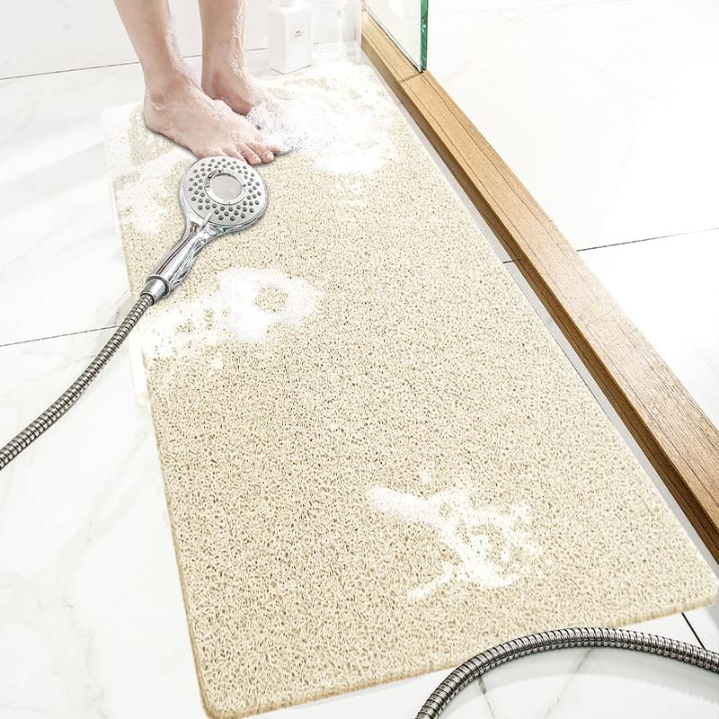 Miniatura 7 de SONGZIMING Tapete de ducha antideslizante sin ventosa, 32 x 17 pulgadas, tapete de PVC para ducha, baño, bañera con drenaje para superficie