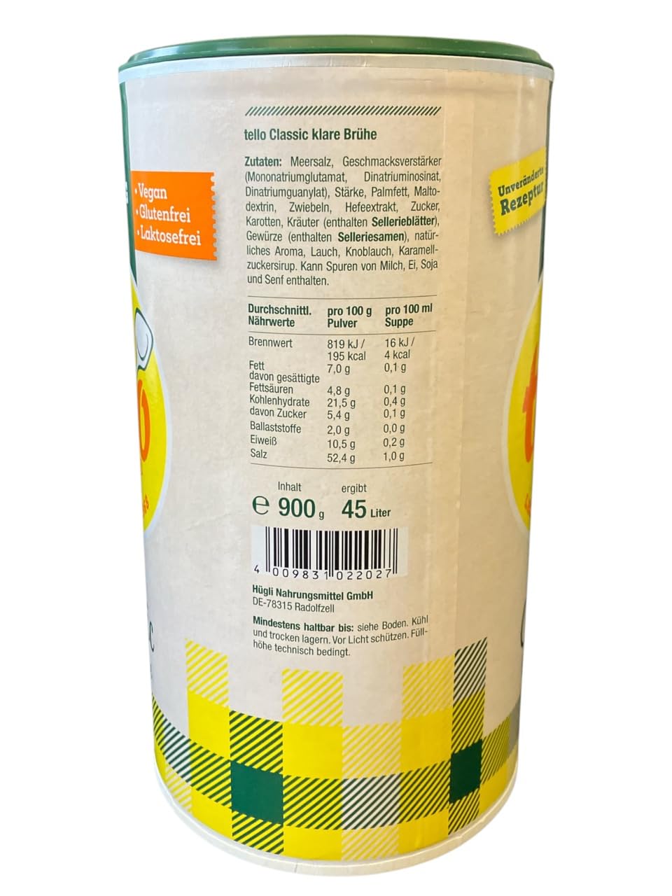 Tello fix Classic klare Brühe 9er-Pack (9x900g = 8,1 kg) rein pflanzlich, vegan, lactosefrei und 50g Wendlers Kräutersalz