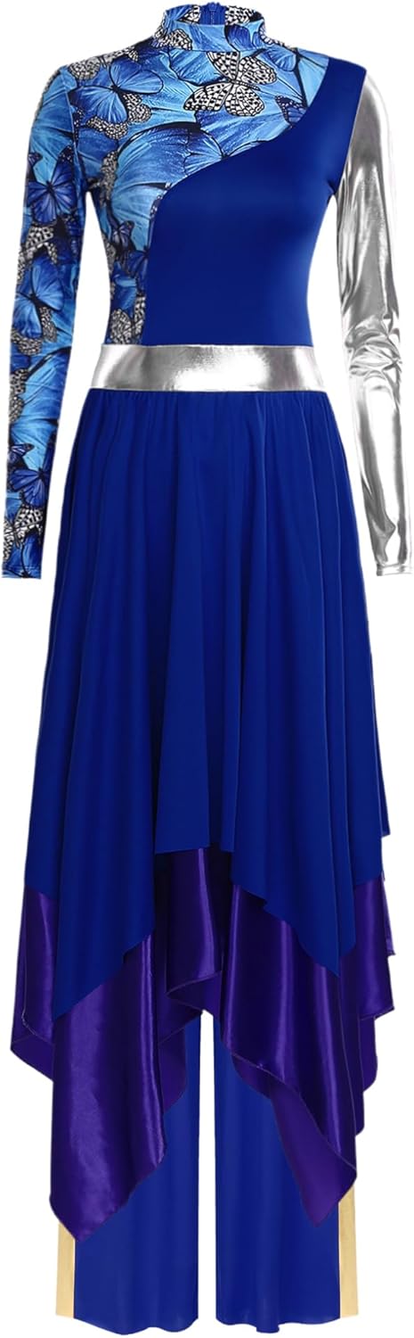 YEAHDOR Praise Dance Dress Women Worship Overlay Tunic Metallic Pants Lyrical Dance Costume Liturgical Dancewear