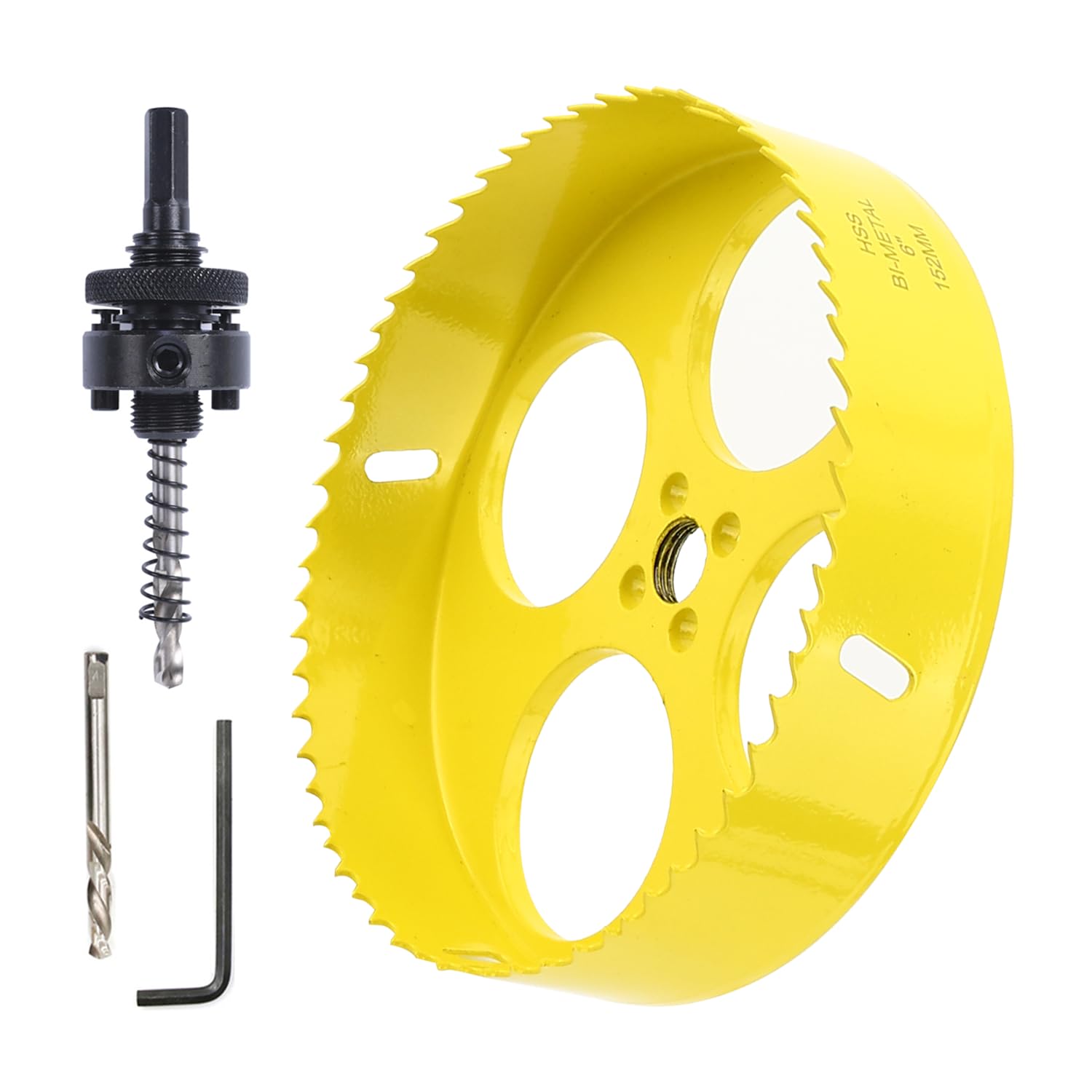 6 Inch Bi-Metal Hole Saw, 6" Hole Cutter with 3/8" Hex Shank Arbor, Sharp HSS Drill Bit for Wood, Plastic, Drywall, Plywood and Thin Metal, Perfect for Cornhole Boards & Recessed Lights