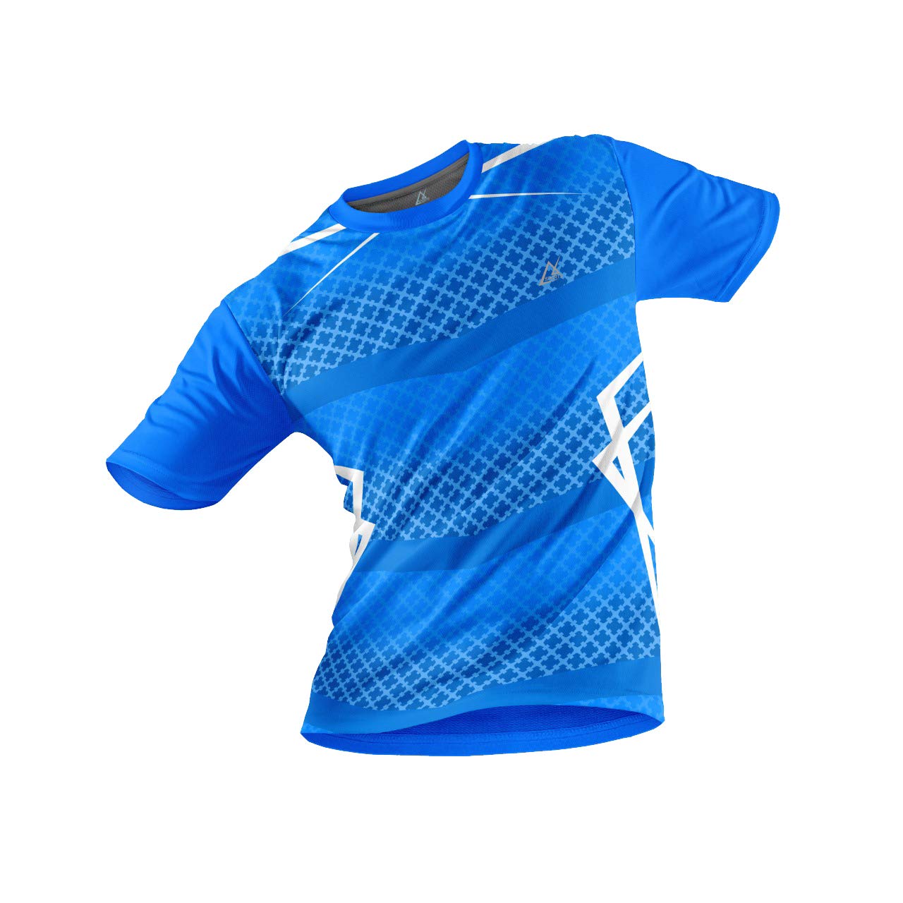 JJ TEES Polyester Half Sleeve Jersey with Round Collar and Digital Print All Over for Men (Color: White, Blue)