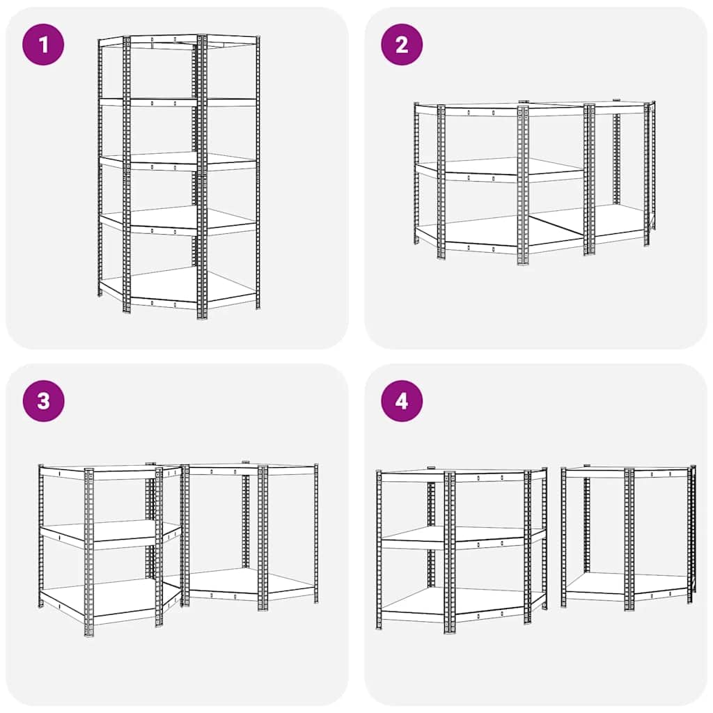Scaffale angolare con 5 ripiani blu in acciaio e legno per garage