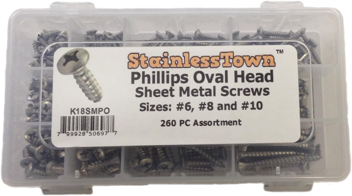 Stainless Steel Phillips Oval Sheet Metal Screw Assortment Kit