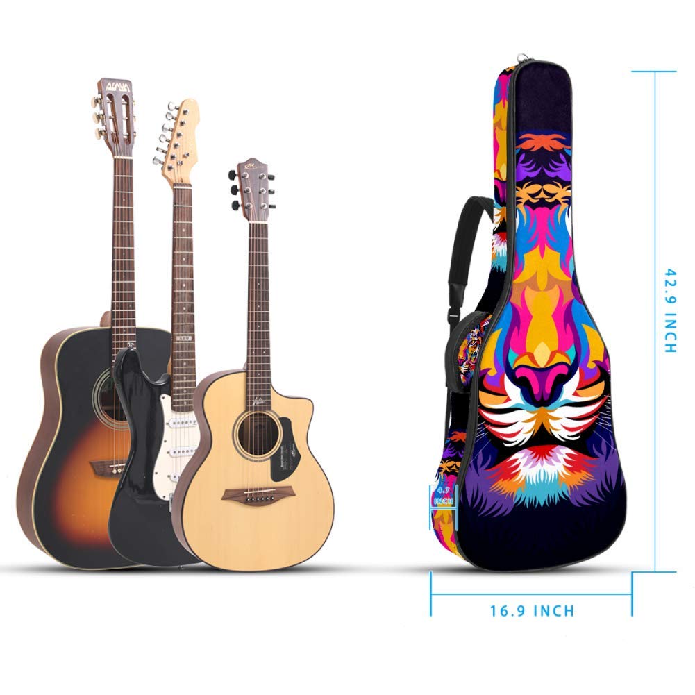Gitarren-Gigbag, wasserdicht, Reißverschluss, weicher Gitarren-Rucksack, Bass-Akustik- & klassische Folk-E-Gitarrentasche, bunter Tiger