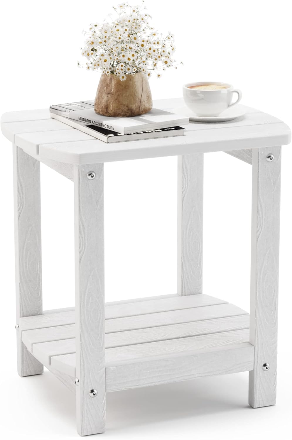 LUE BONA Adirondack Outdoor Side Table, White HDPS Outdoor