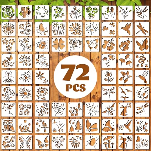 72 Pcs Botanical Stencils Set, Reusable Butterfly...