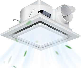 12" Panel Bathroom Exhaust Fan with Light, Mounting Opening 10x10", 141CFM Bathroom Fan Light Combo, Ultra Quiet 1.0 Sone Exhaust Fan with LED Light, Ventilation Fan for Home/Office 6500K Non-dimmable