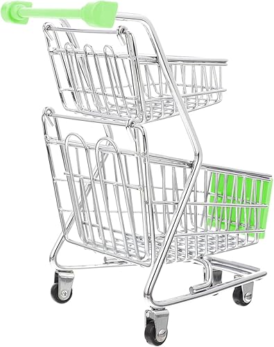 jojofuny Mini carrito de compras, mini carrito de compras de supermercado de doble capa, carrito de metal novedoso para fiesta de cumpleaños, ducha,