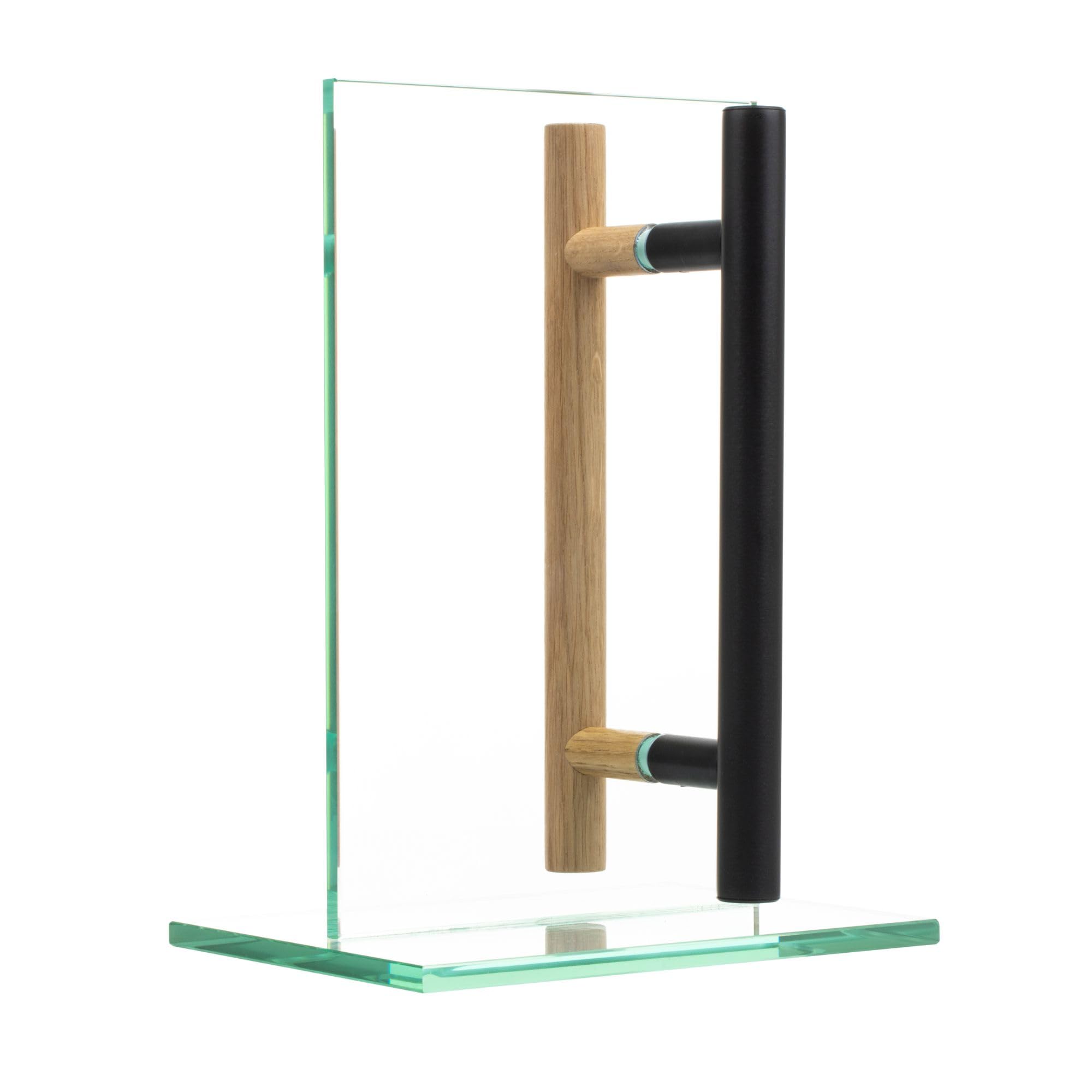 MLS Tirador para Puertas de Sauna y Spa, Par de manillas con Tacto Agradable, Manija de Aluminio y Madera, para Puertas Interiores de Vidrio y Madera, Longitud 250 mm, 150 mm entre Orificios, Negro