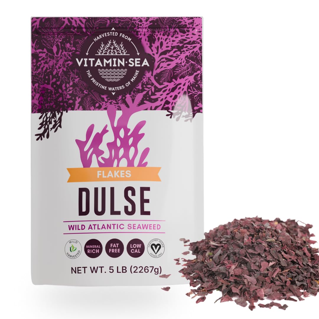 VITAMINSEA Dulse Dried Seaweed | Wild North Atlantic Seaweed for Snacking, Seasoning, Soups & Salads | Rich in Vitamins, Minerals & Antioxidants Perfect for Thyroid Support | Flakes (5 LB)