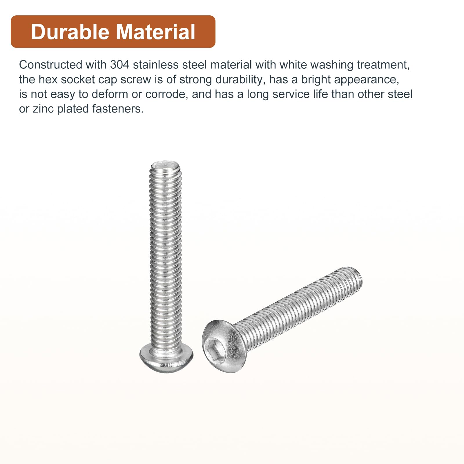 DTGN M8-1.25x50mm (DxL) Button Head Socket Cap Screws, 5Pack, Good for Machine, 304 Stainless Steel 18/8 - Image 3