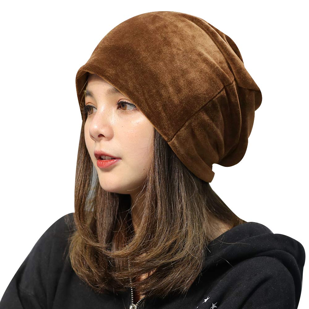 LA HUATE Women Beanie Hat Fashion Velvet Baggy Slouch Hat Warm Skull Cap