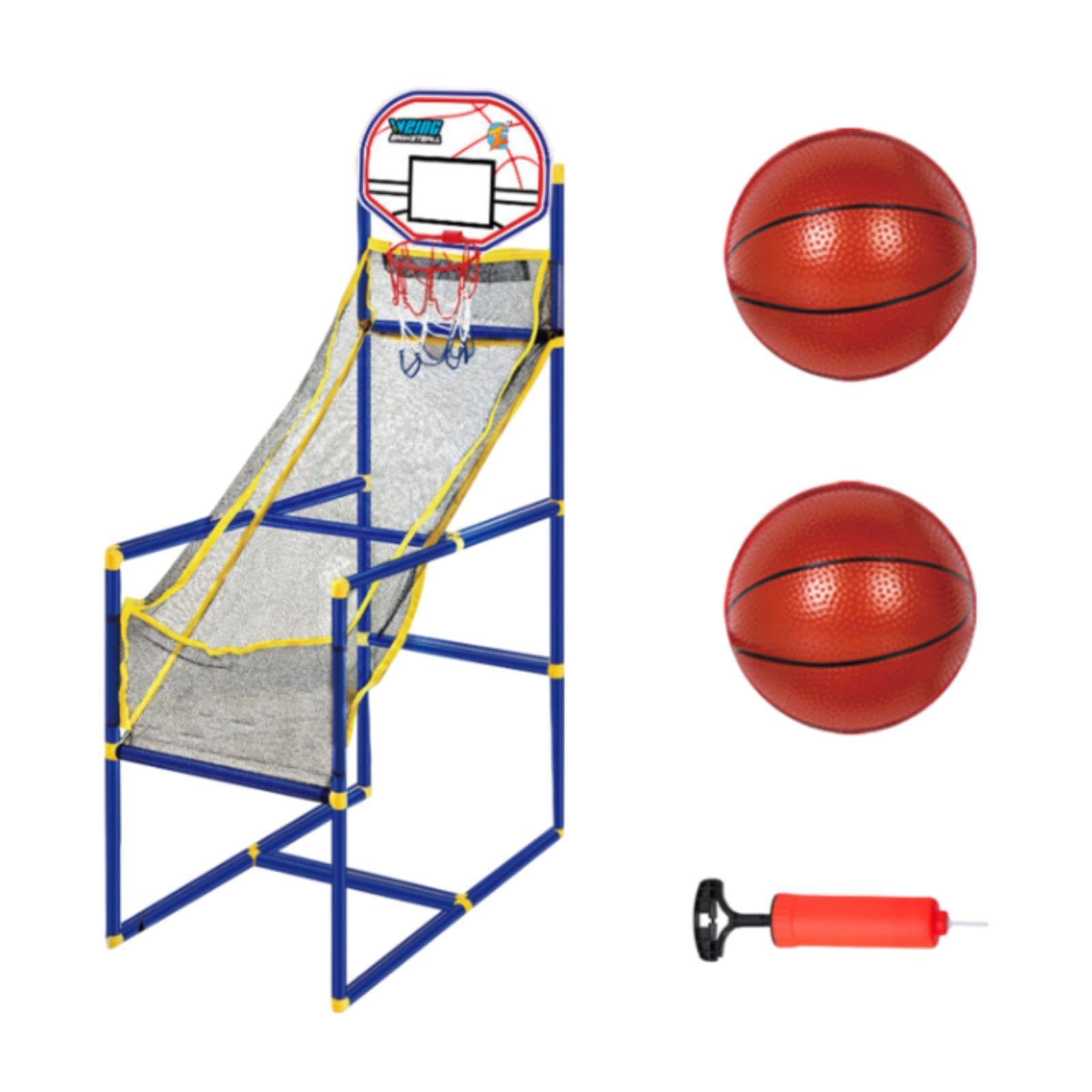 Set da Basket Arcade in 3 Pezzi, Canestro da Basket per Interni, Palla Gonfiabile, Supporto Regolabile per Bambini, Struttura Robusta, Adatto per, con 2 Basket