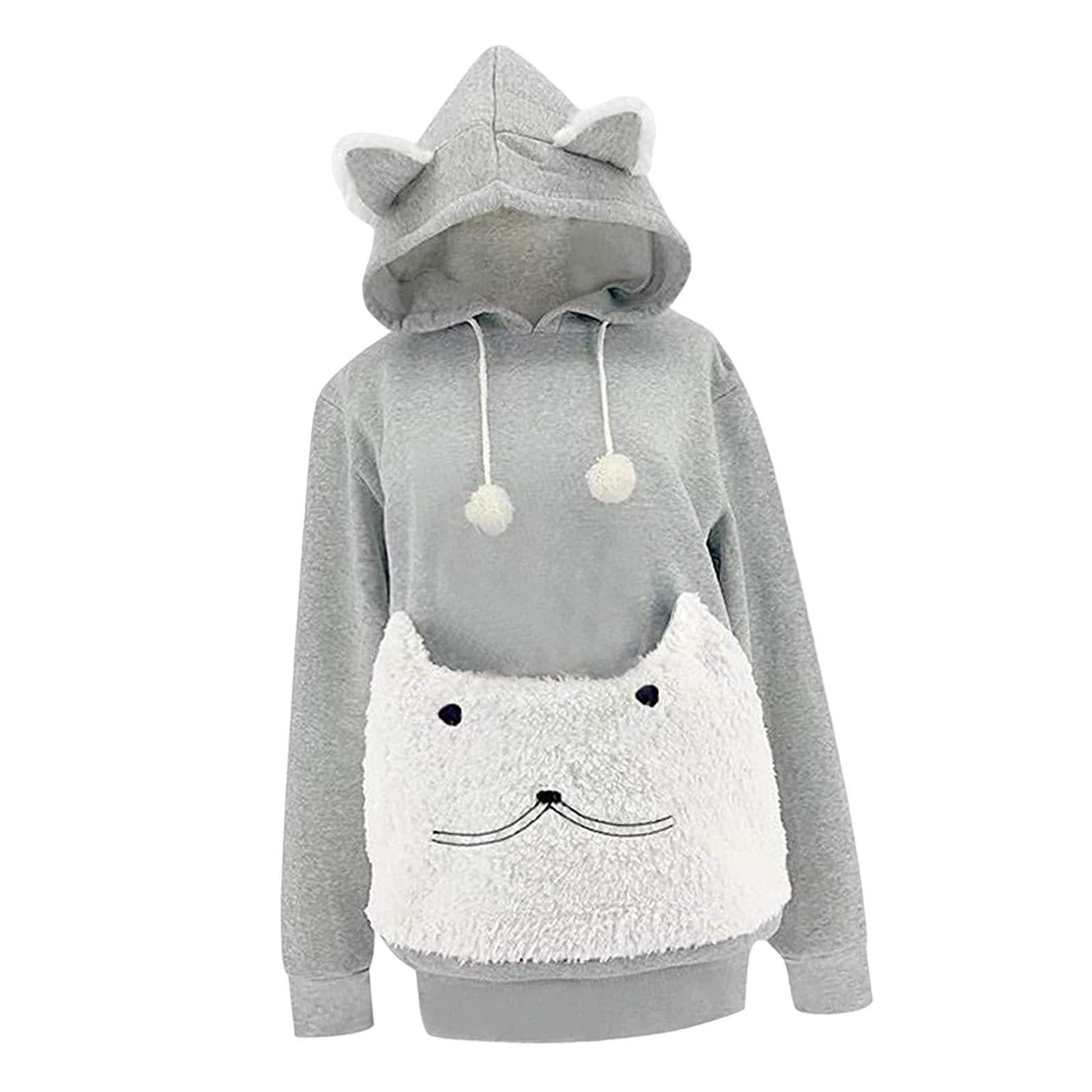 Cat Hoodies Sweatshirt Damen Pullover mit Großer Tasche Cartoon Tierpullover Langarm Freizeit Kapuzenpullover Aus Stoff für Outdoor Reisen Sport Zuhau