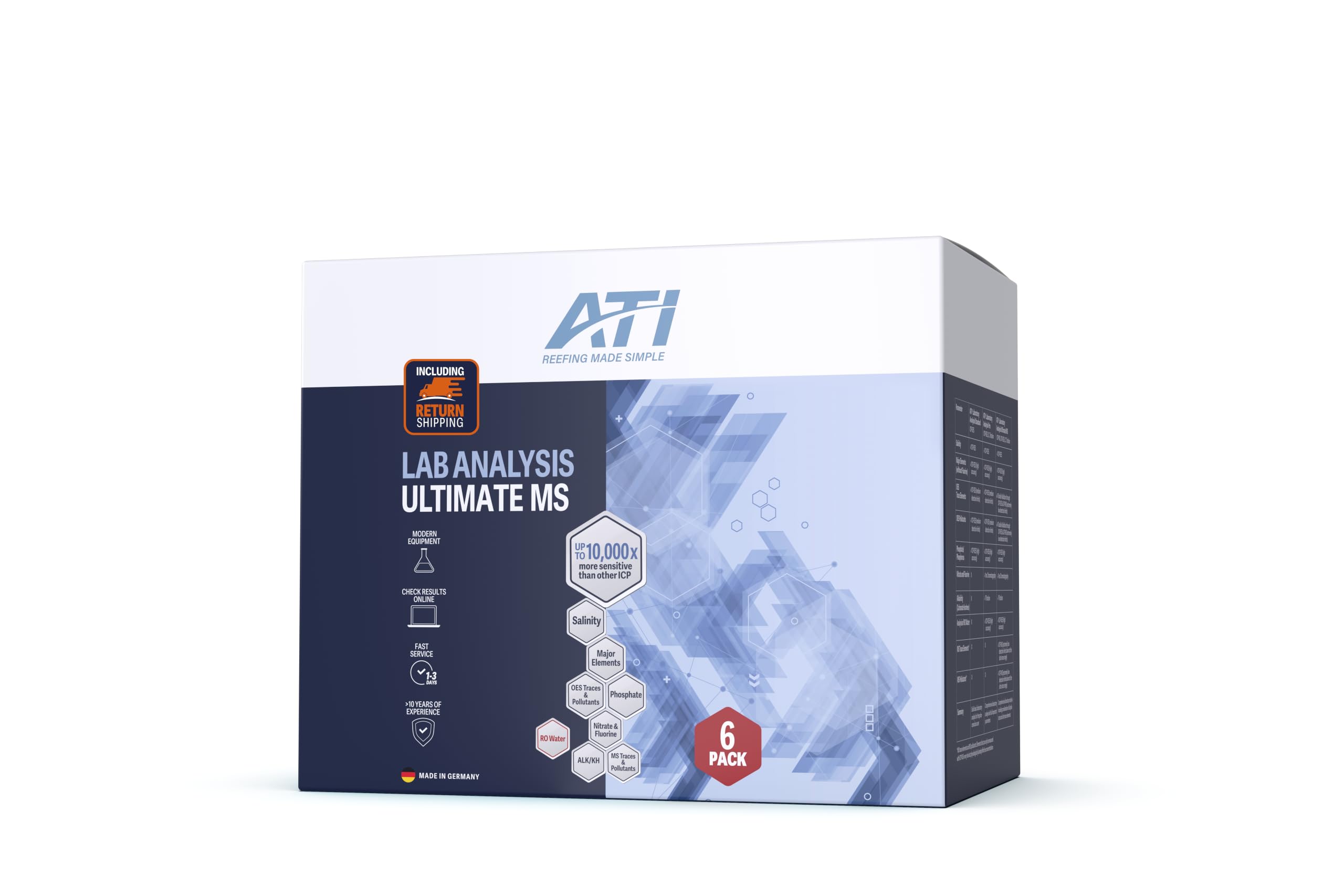 ATI ICP Lab Analysis Ultimate-MS for Reef Aquariums - Hybrid ICP-OES/ICP-MS with Dual Validation - Most Comprehensive - 6 Test Kits