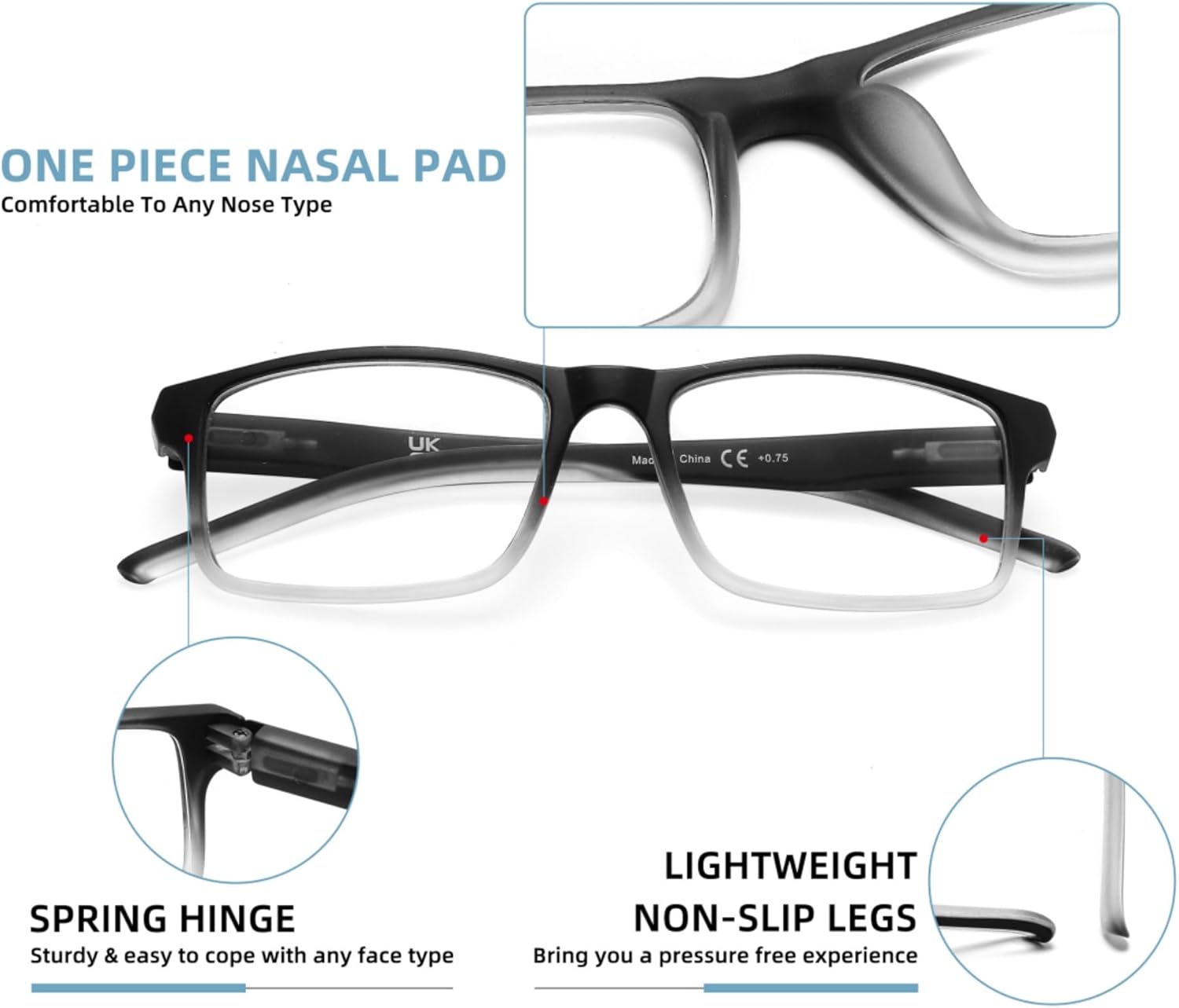 MODFANS Reading Glasses 4 Pack, Blue Light Blocking Readers, Anti Glare, UV Protection, Lightweight Comfortable Unisex Two-Tone Frames with Spring Hinge, Rectangular Design 2.0 - Image 5