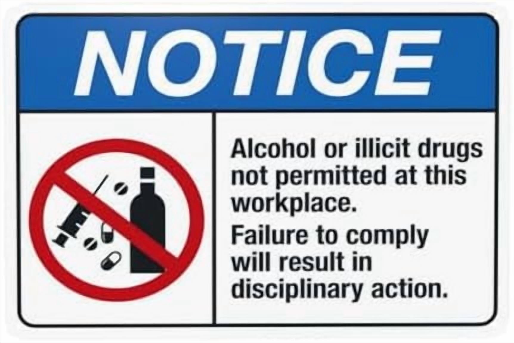 (2-Pack) Metal Tin Sign Notice Or Illicit Drugs Not Permitted At This Workplace Failure To Comply Warning Sign, Signs for Wall Caution Custom Decor 12 x 8 Inch