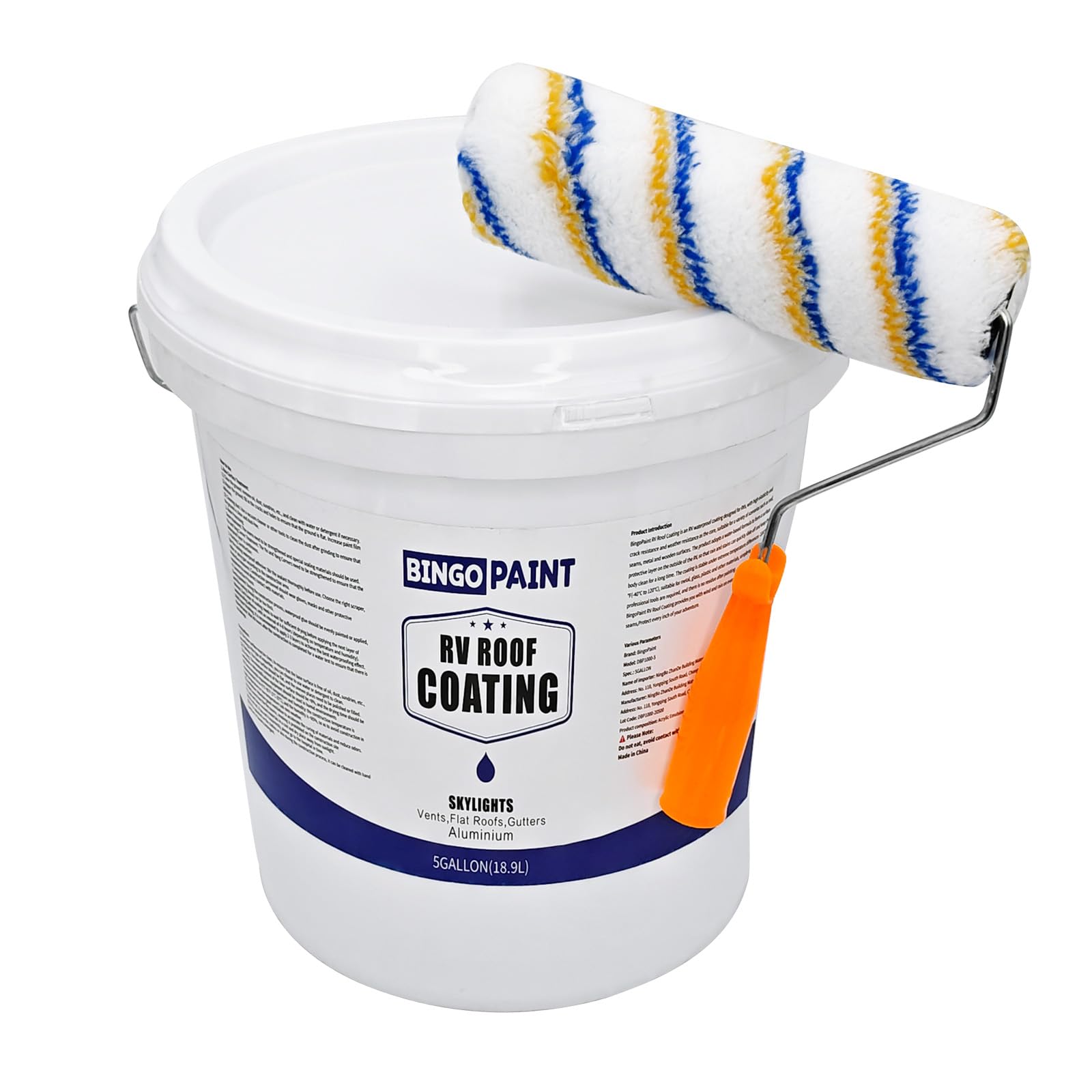 BingoPaint RV Roof Coating?RV Roof Sealant?Solar Reflective Flexible Waterproof Membrane Coating for Motorhomes,Trailers, Camper-White (5GALLON)