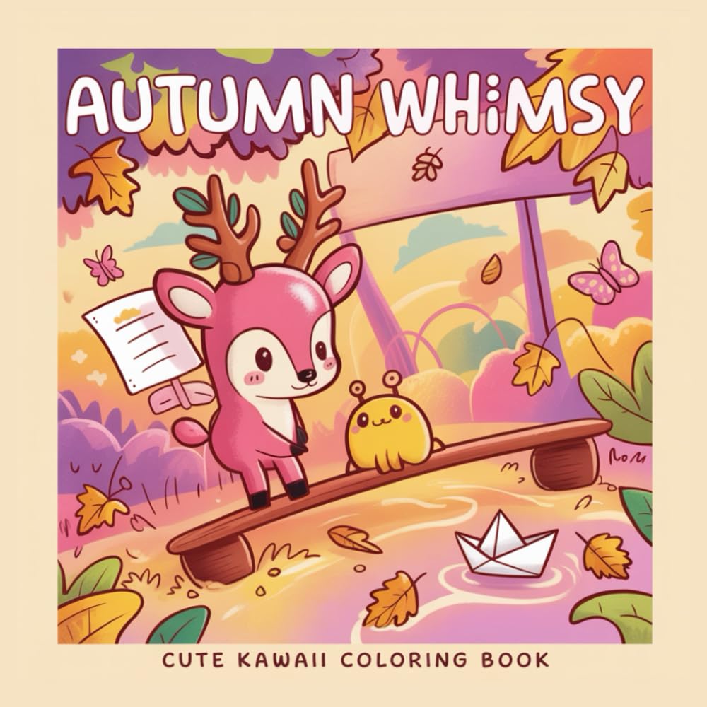 Autumn Whimsy Kawaii Fall and Thanksgiving Coloring Book: Spooky Cute Trolls, Ghosts, Mushrooms, Dragons, Pumpkins & Frogs in Cozy Autumn Scenes