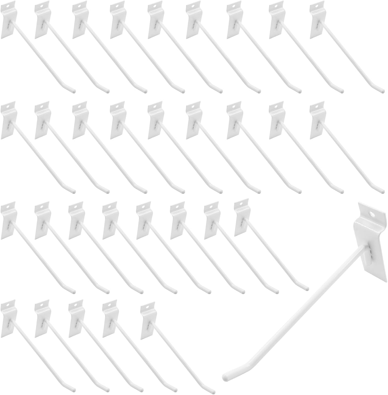 Waziaqoc 32PCS 6Inch Length White Slatwall Hooks, Metal