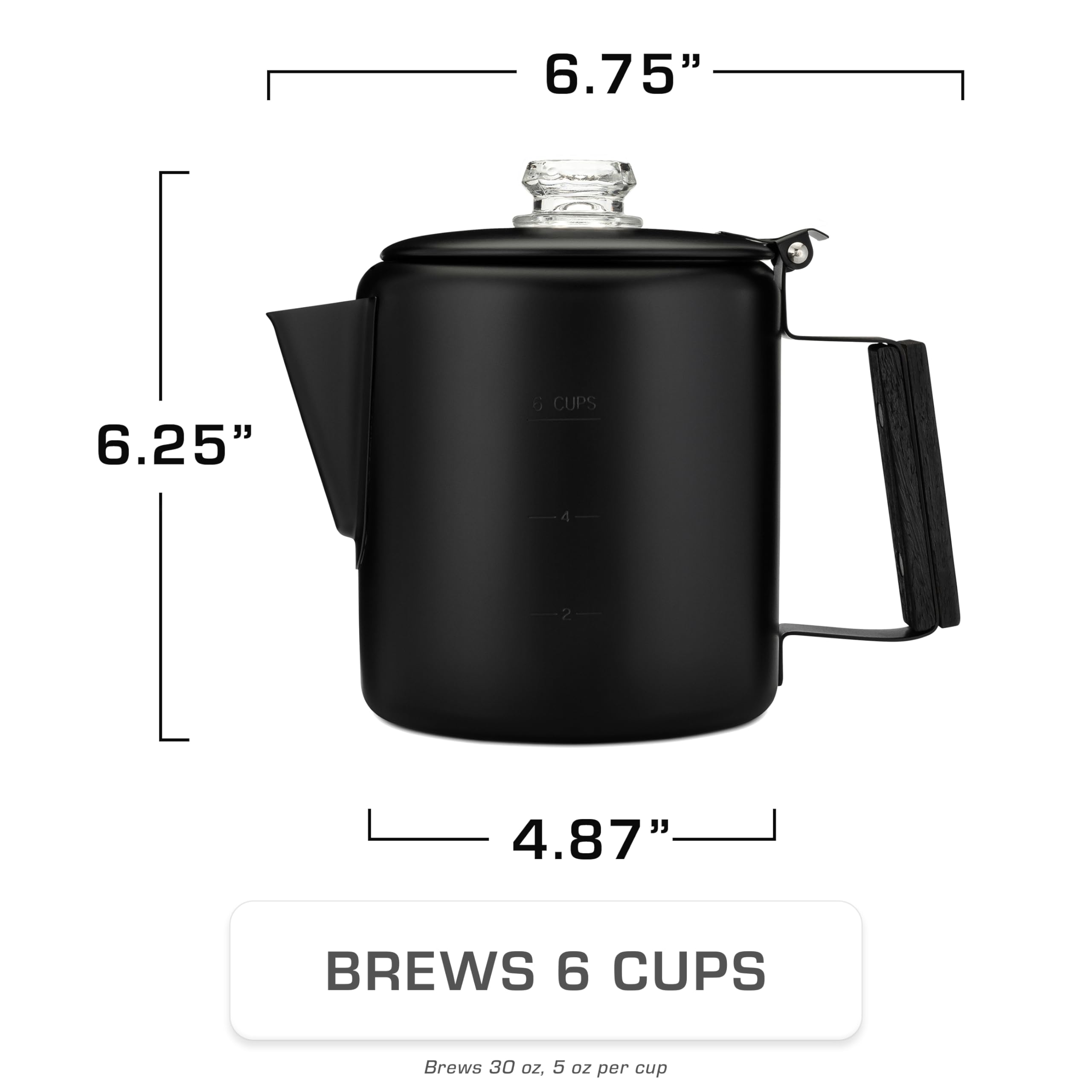 COLETTI Black Bozeman Percolator - Caffettiera da piano cottura, percolatore da campeggio in acciaio inox, senza alluminio o plastica (6 tazze)
