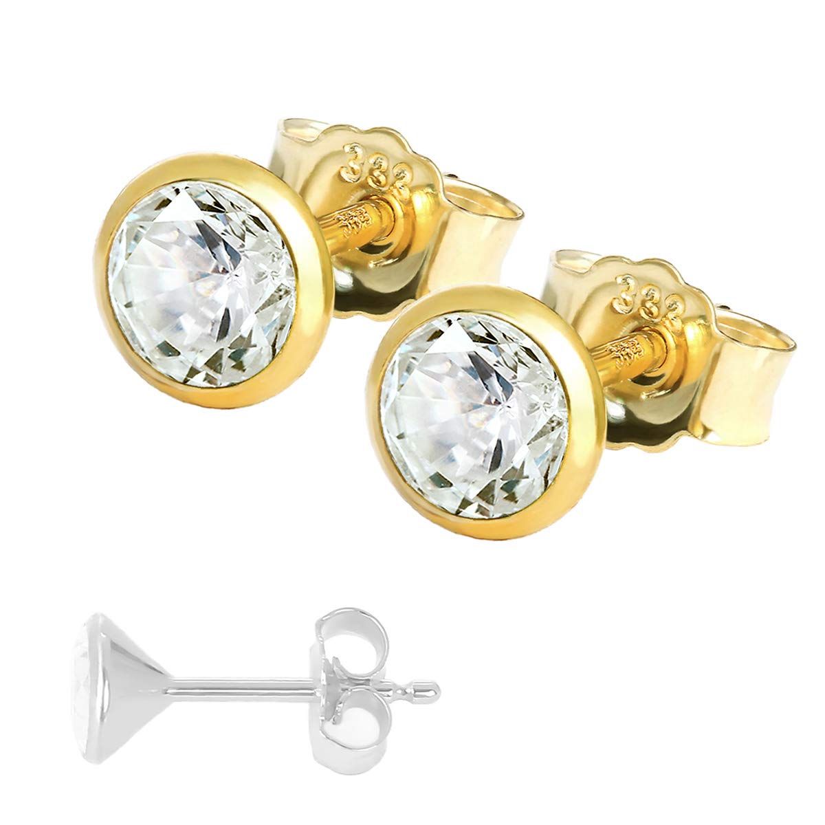 NKlaus ain Paar Ohrstecker Gold 333 – Ohrringe mit Zirkonia Weiß – Gold Schmuck Damen, Herren & Mädchen – Gelbgold - 8 Karat