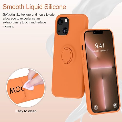 Miniatura 2 de MOCCA Funda compatible con iPhone 13 de 6.1 pulgadas con soporte de anillo  Silicona líquida  Forro de microfibra  Funda protectora antiarañazos de