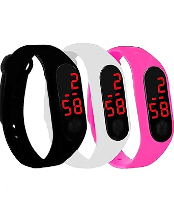 Shine Enterprise Digital Mens & Womens Watch (Black & Red Dial Multicolour Strap) (Pack of 3)