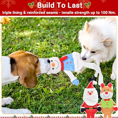 LECHONG 3-Pack Weihnachten Hundespielzeug, Hund Quietsche Spielzeug Plüsch Hund Kauspielzeug Bundle, interaktive Weihnachten Hundespielzeug für Welpen kleine mittlere große Hunde