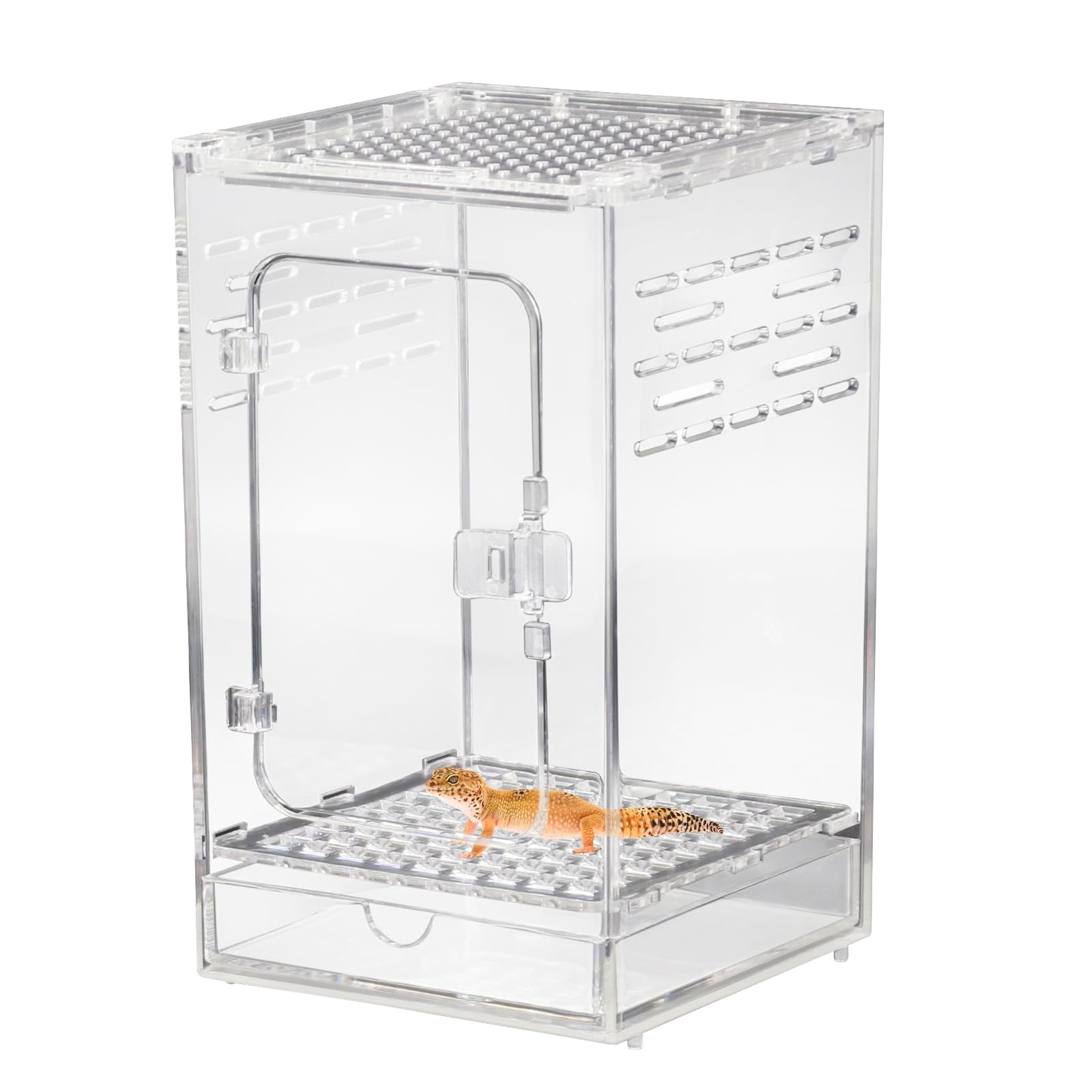 Reptile Feeding Box, Acrylic Transparent Terrarium, Tarantula Enclosure with Vents Anti-Escape Design, Reptile Terrarium kit for Lizard Snake Frog Turtle Spider, 15 * 15 * 25cm