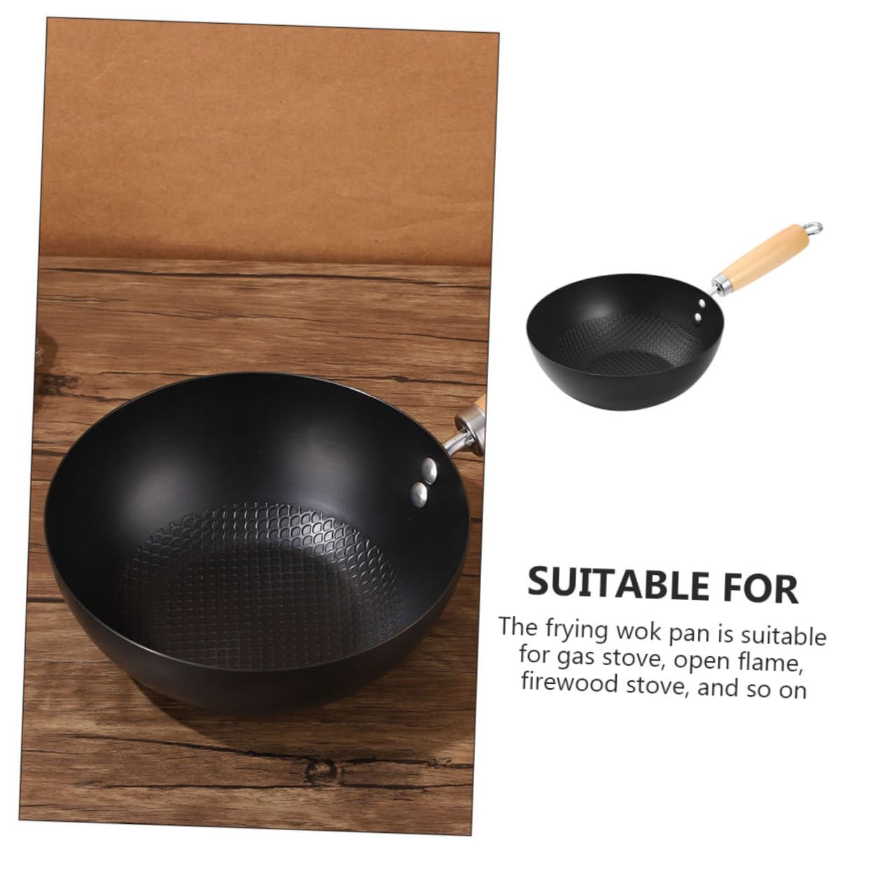 TOPBATHY Kleiner Bratpfanne 20cm Ohne Beschichtung Eisenwok Für Induktionsherd Chinesischer Stil Zum Braten Und Rühren Leicht Zu Reinigen Für Haushalt Und Kochanfänger