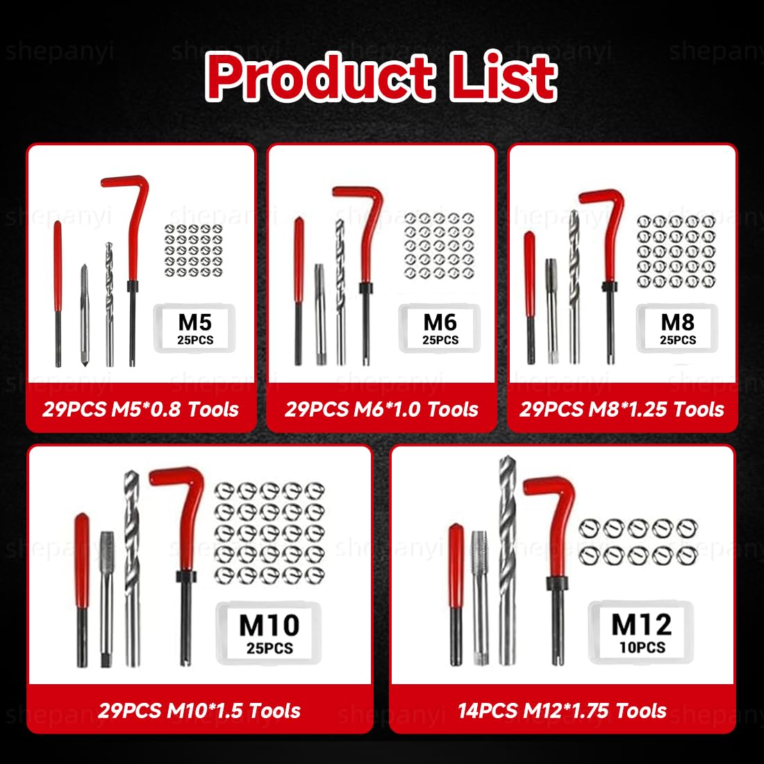131 Pezzi Kit Riparazione filettature, Kit Riparazione filettature con Inserti M5 M6 M8 M10 M12, Manicotti, Set Helicoil, Utensili per Riparazione filettature, Punte, Manicotti