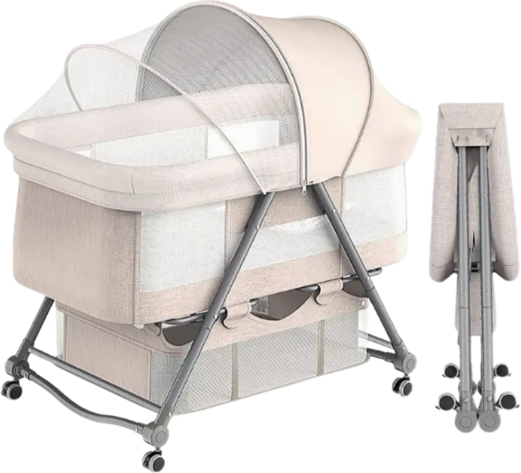 折りたたみ式ベビーベッド, キャスター付き, メッシュ通気性, 収納