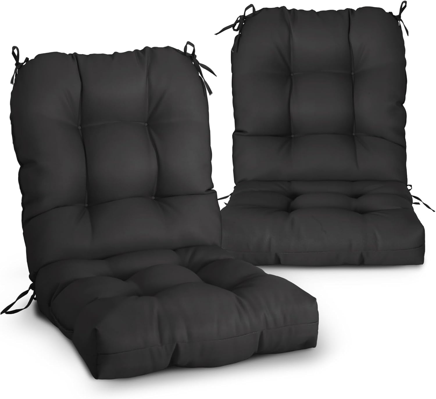 EAGLE PEAK Tufted Outdoor/Indoor Seat/Back Chair Cushions, Set of 2, 42'' x 21'', Black