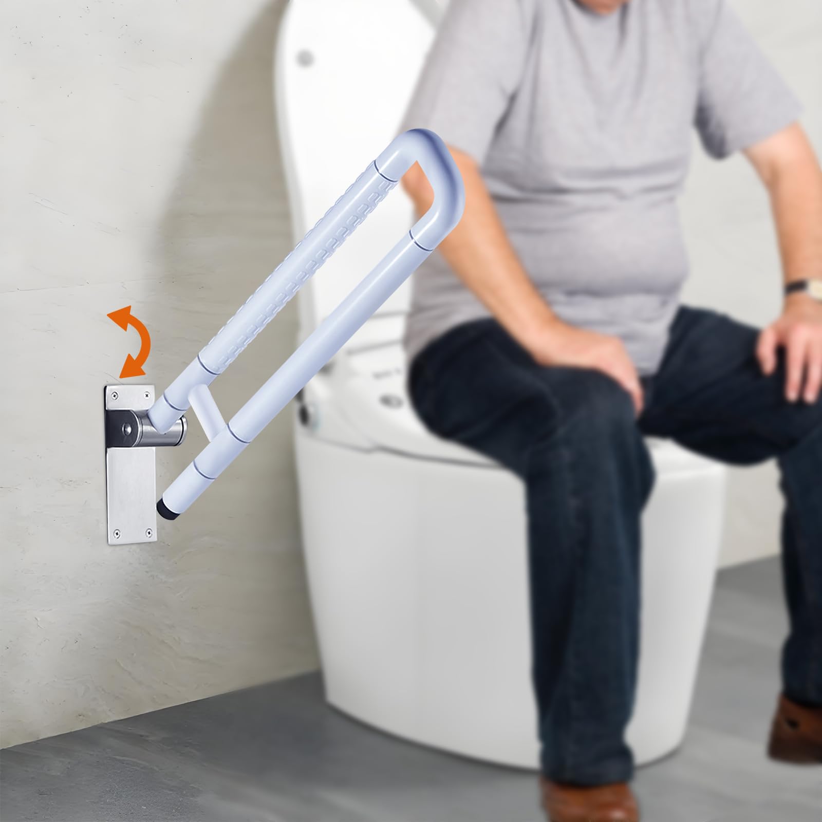 Asidero para inodoro para personas mayores, discapacitados, plegable, acero inoxidable, antideslizante, con una capacidad de carga de 226 kg, antideslizante con perfil estriado, función plegable 90°