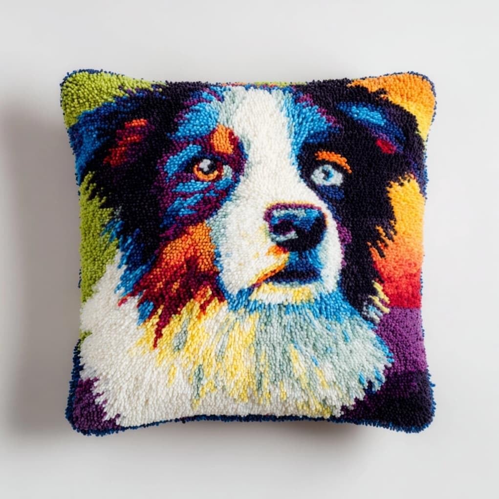 Kit de costura para funda de cojín de nudos de 43x43 cm con patrón de perro Collie 8