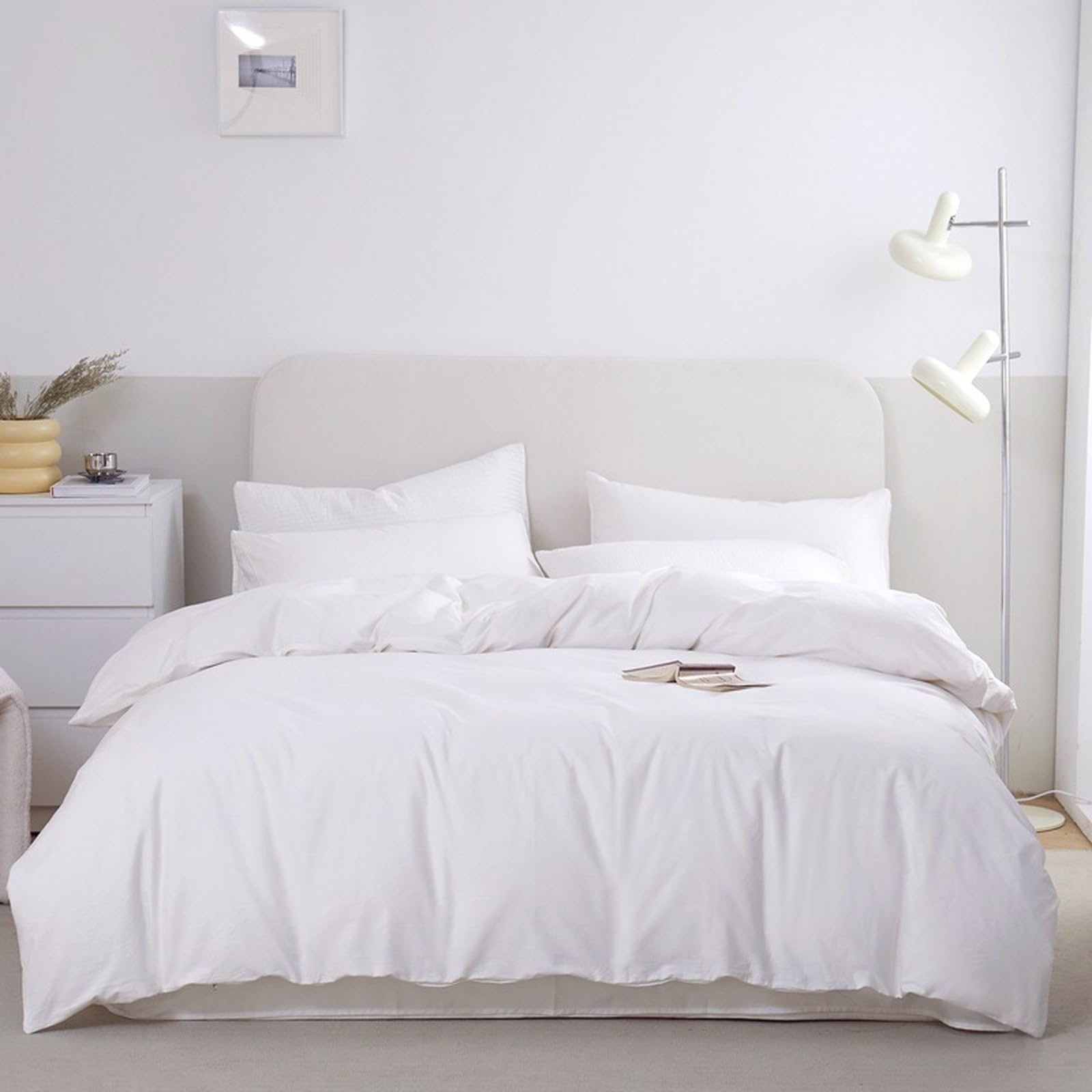 Bettwäsche Bettbezug 160 x 210 cm Weiß 100% Baumwolle Bettbezug -Atmungsaktive weich bügelfrei Bettbezüge mit Reißverschluss