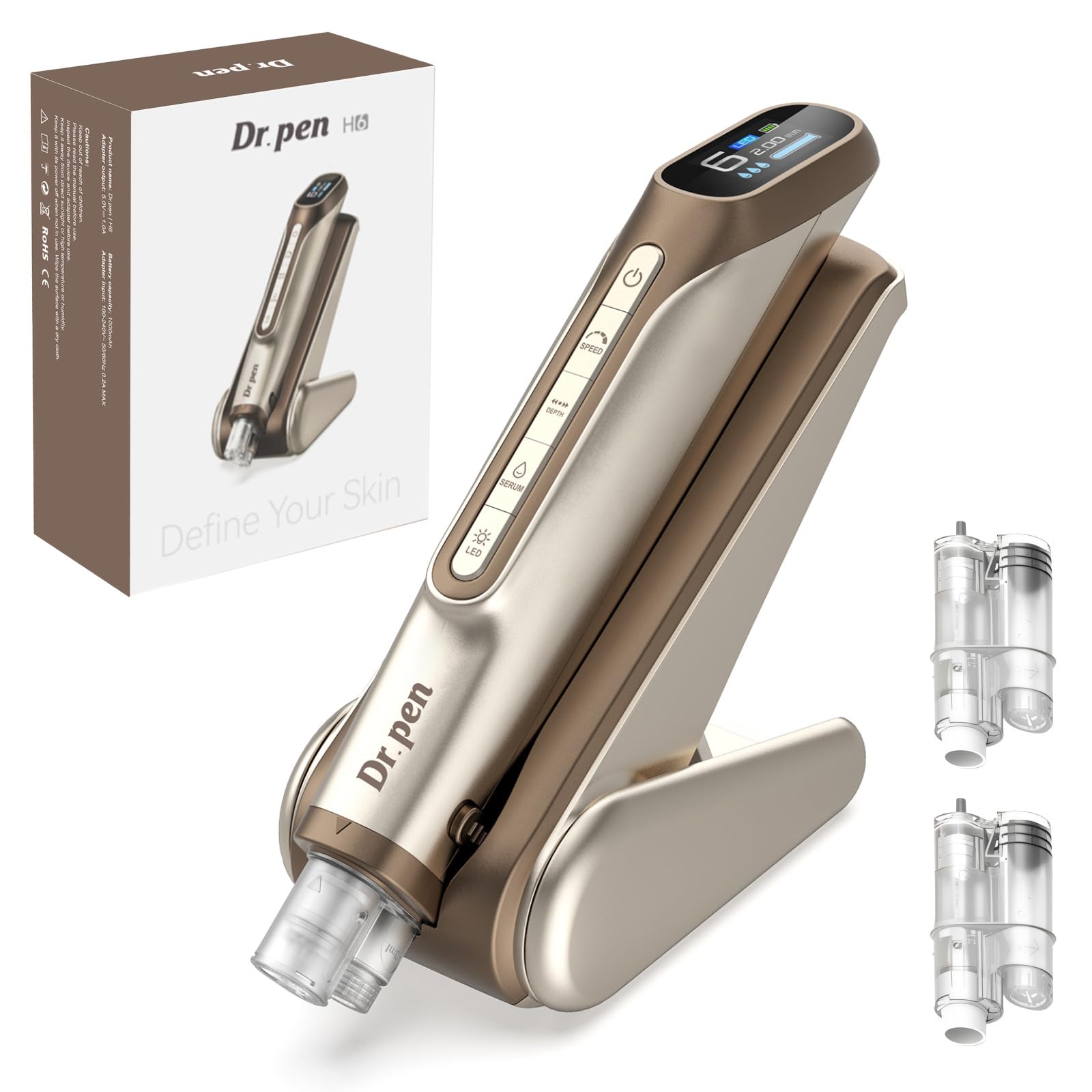 Dr. pen H6 Microneedling Pen – Nuovo Modello 2026 | Regolabile da 0 a 2,0 mm, 6 Velocità, Controllo Chip e Capacità Massima di 1000 mAh, Ideale per Saloni Cosmetici e a Casa (oro)
