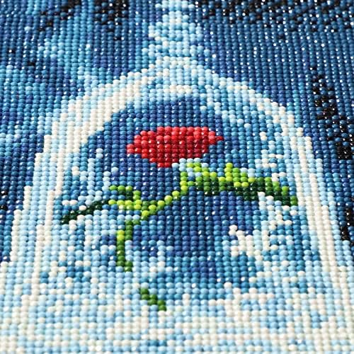 MXJSUA DIY 5D Diamond Painting Kits Full Drill Round Diamond Painting Arts Kits for Adults Gem Arts Painting Crystal Rhinestone Pictures Arts Craft for Home Decor Gift Rose Under Glass Cover 30x30cm