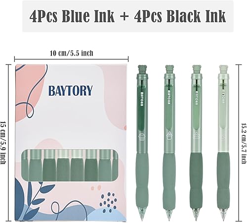 Miniatura 3 de BAYTORY 8 bolígrafos de gel retráctiles y borrables, 4 azules y 4 de tinta negra, punta fina de 0.020 in con bonito borrador, escritura suave,