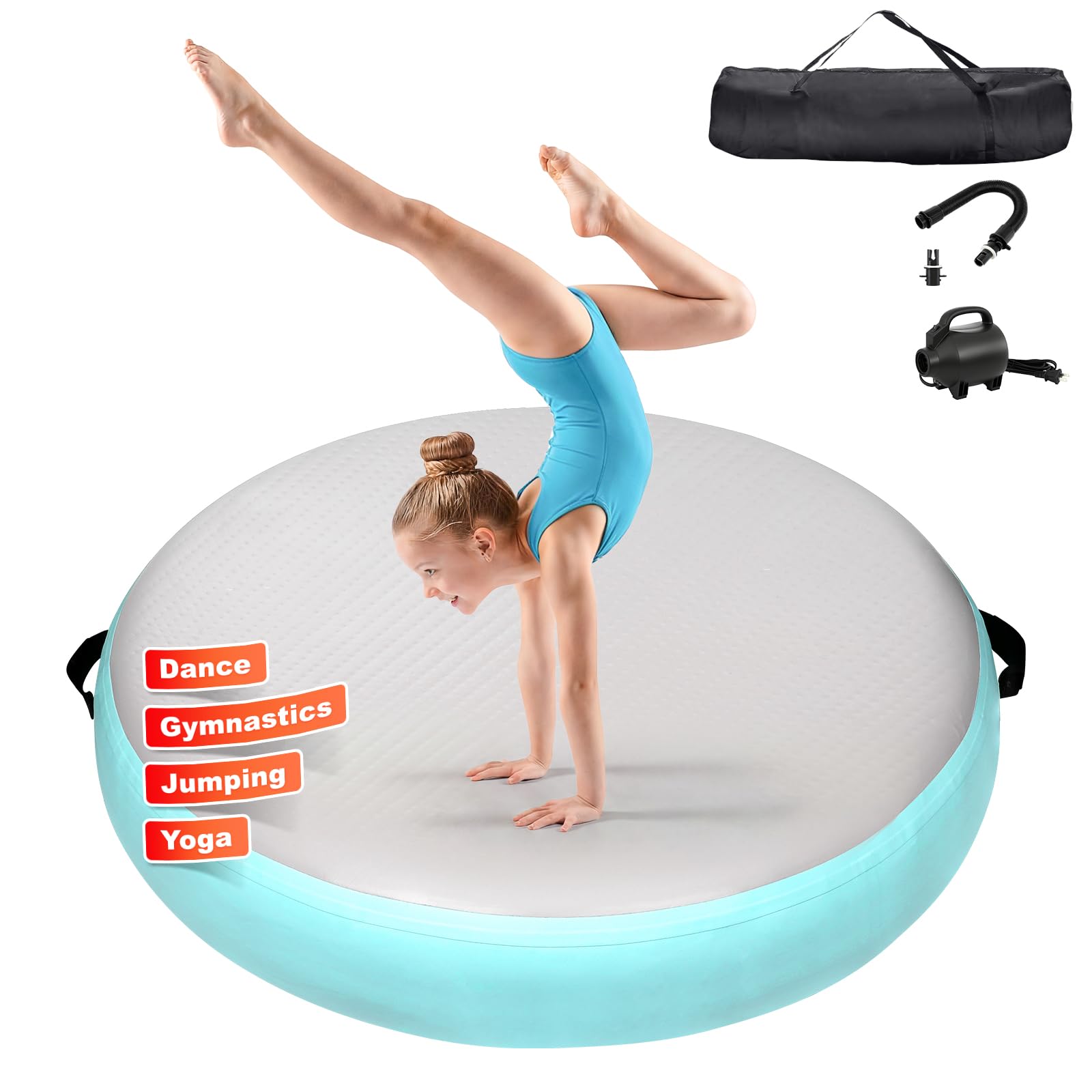 KIKILIVE Matte Airspot, rundes Luftkissen 20 cm hoch, Durchmesser 100/140 cm, mit 600W Pumpe und Reparatur-Set, für Yoga/Cheerleading/Fitness/Training