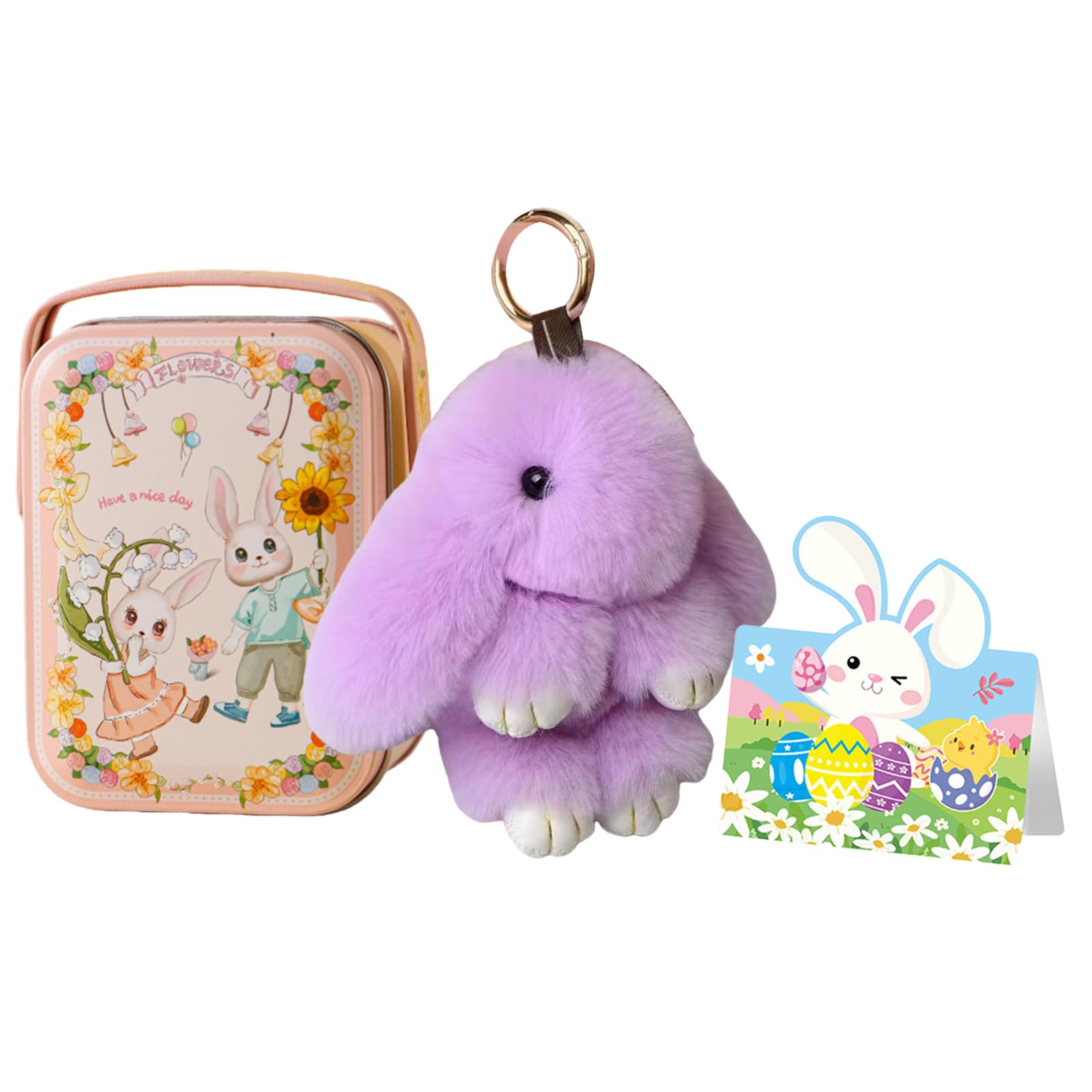 GETBSTOOP Fluffy Bunny Lulu Keychain, Handmade Soft Bunny PomPom Charms with Exquisite Box, Cute Rabbit Key Ring Charm for Handbag, Gift for Women, Girls, Easter & Birthday