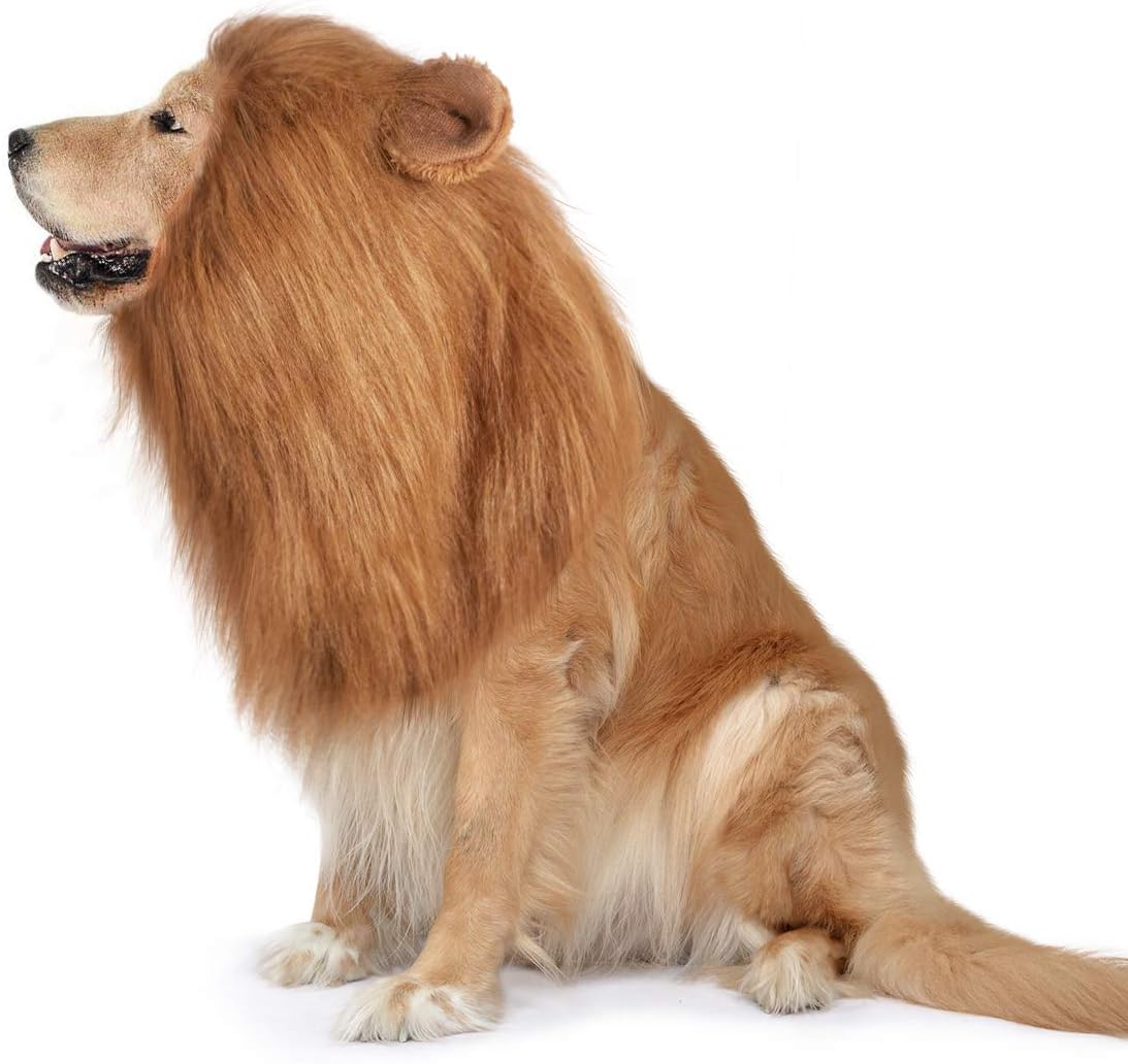 GTHUNDER Dog Lion Mane,Funny Dog Costume,Adjustable Lion Mane for Dog Complementary Halloween Lion Costumes with Ears Dog Wig for Medium or Large Sized Dogs (Brown)