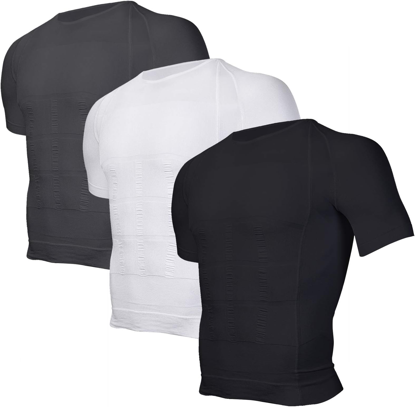 Odoland3 Pack Men's Body Shaper Slimming Shirt Tummy Vest Thermal Compression Base Layer Slim Muscle Short Sleeve Shapewear