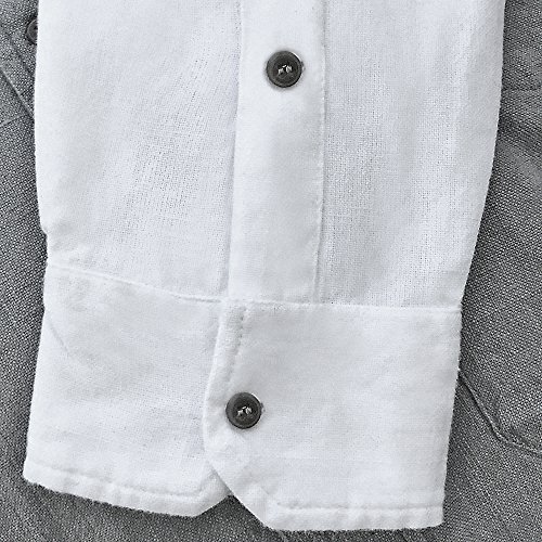 Civilian Irish Grandfather Collarless Shirt, Cotton And Linen Long-Sleeve Traditional Irish Shirt (White, Large) #TOP5